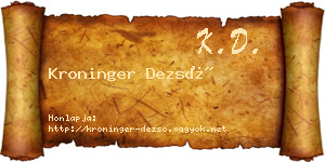 Kroninger Dezső névjegykártya